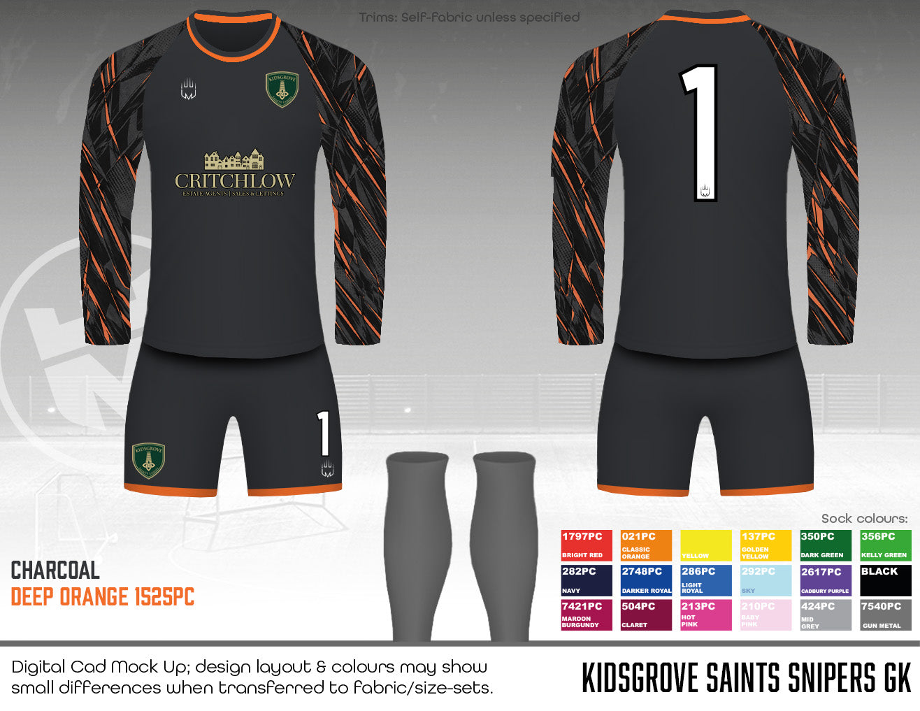 Kidsgrove Saints Snipers - GK Kit (charcoal) - Fabric B
