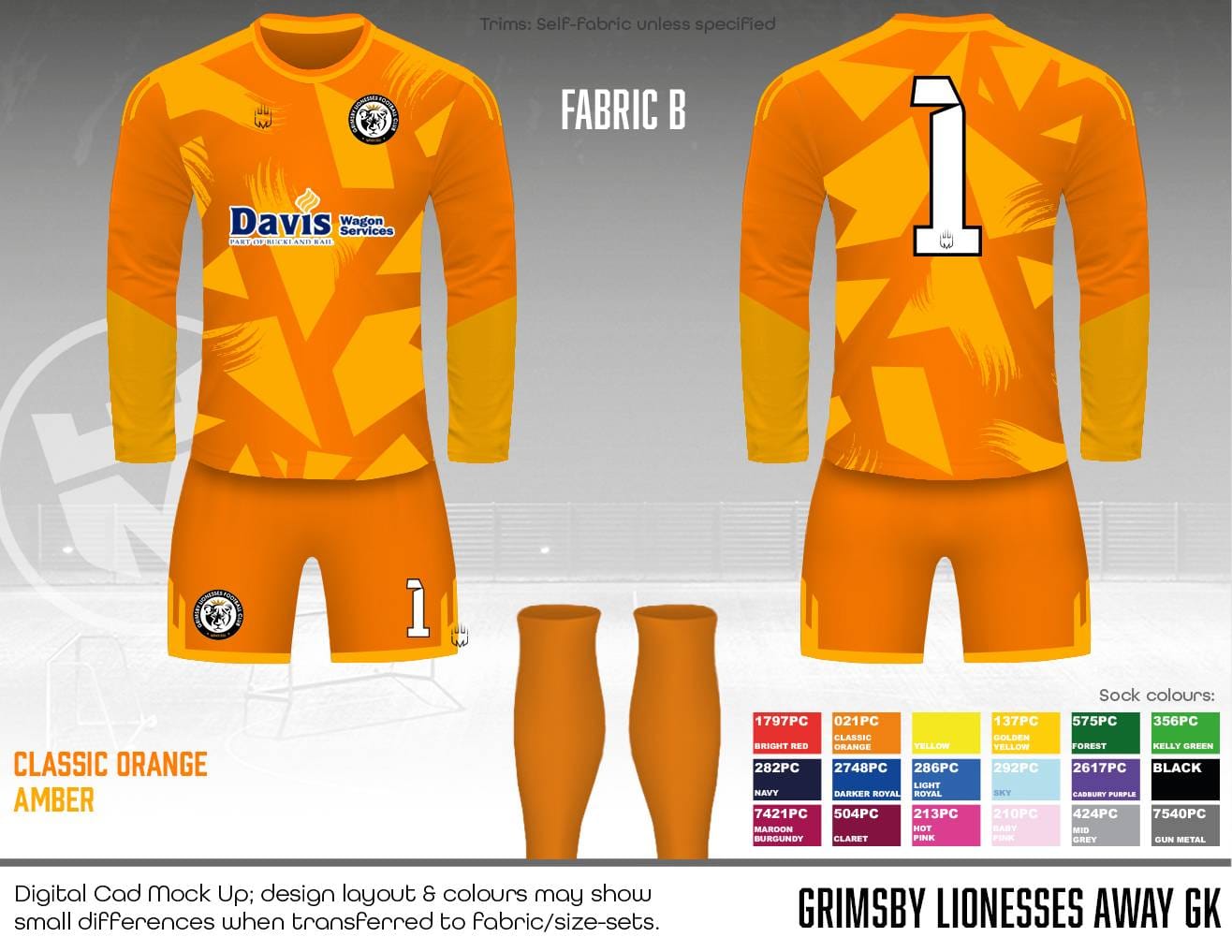 Grimsby Lionesses GK kit - Fabric B