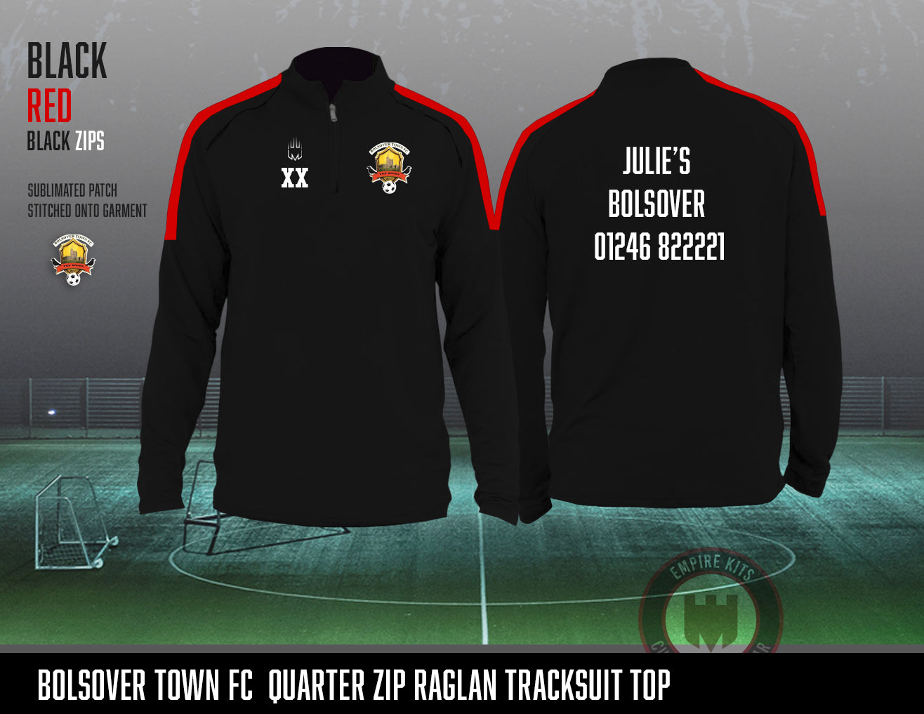 Bolsover Town FC 1/4 Zip Front Panel Tracksuit Top (Julie's)