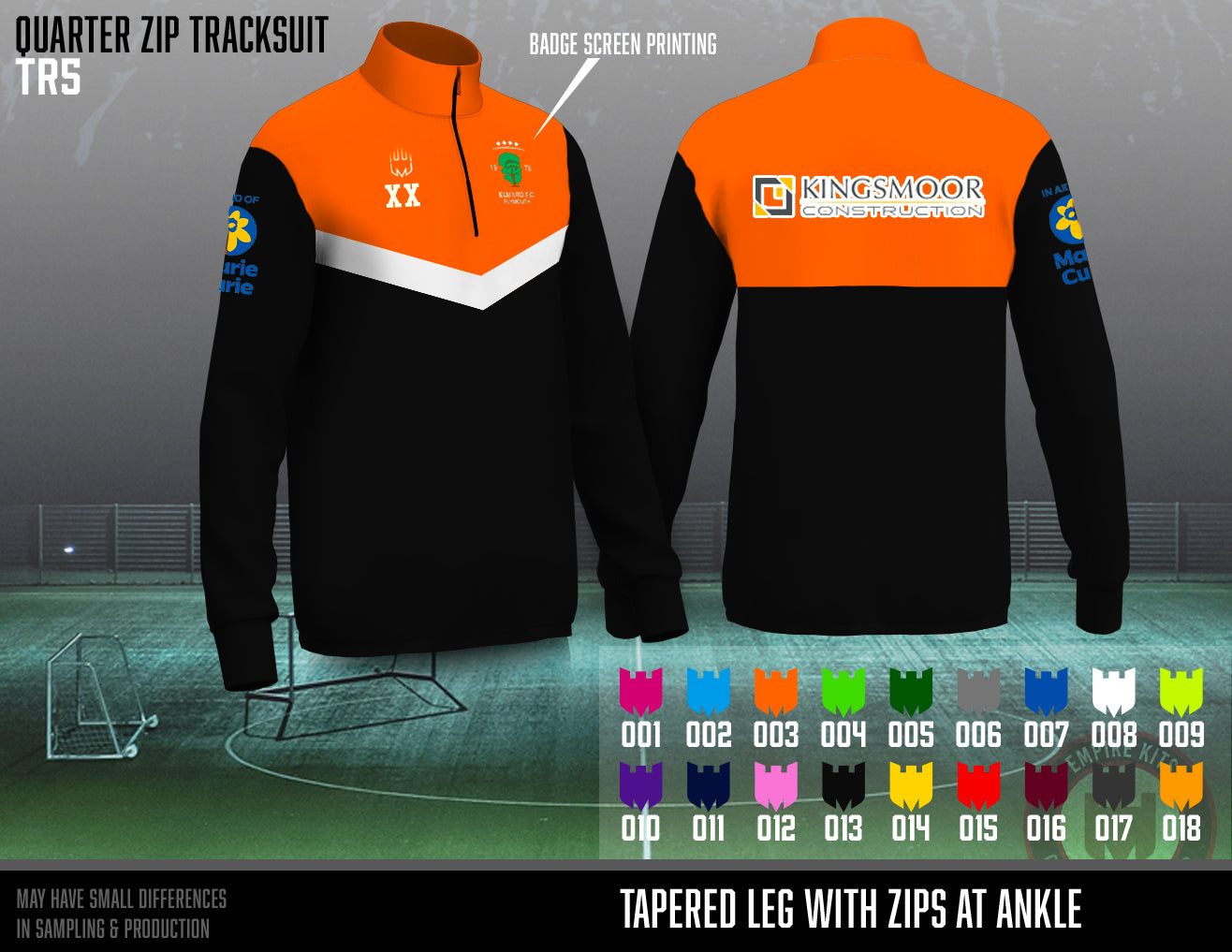 Elm United club - Quarter Zip Tracksuit Top (orange/black. Kingsmoor)