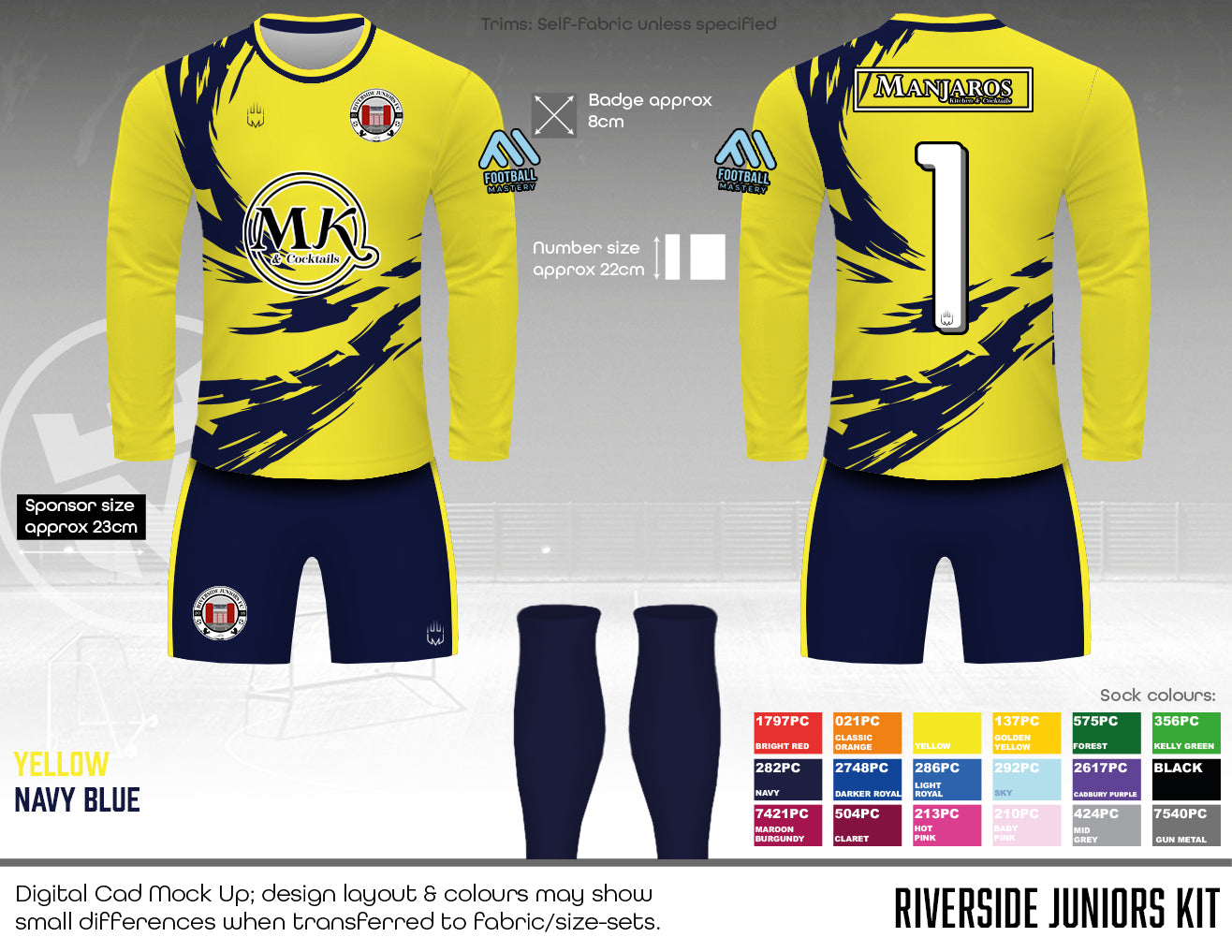 Riverside Juniors FC - GK Kit (yellow/navy blue) - Fabric A