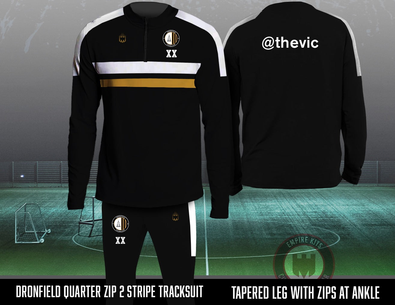 DRONFIELD FC 1/4 Zip 2 Stripe Tracksuit (Thevic Sponsor)