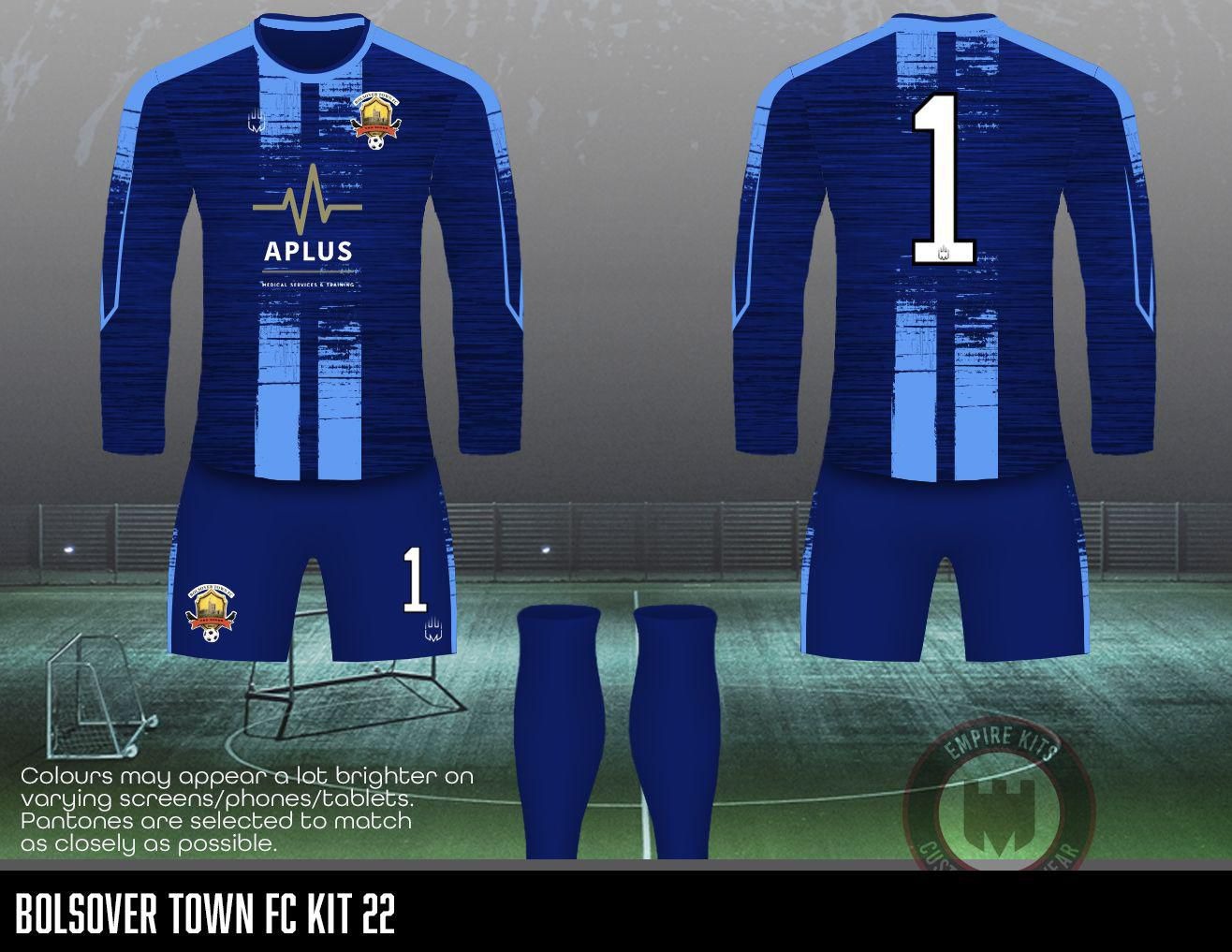 Bolsover Town FC KIT 22 (APLUS Sponsor - Blue)