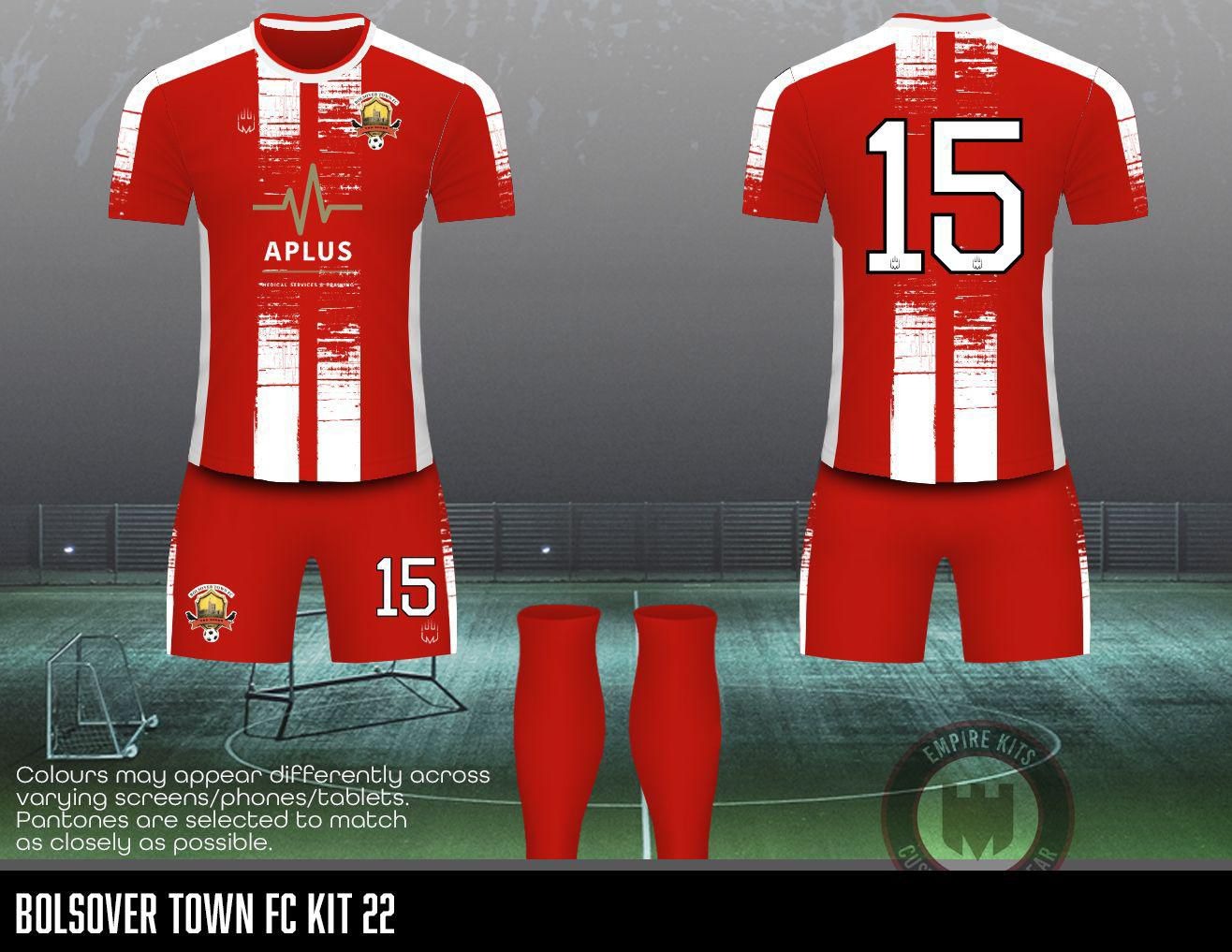 Bolsover Town FC KIT 22 (APLUS Sponsor - RED)