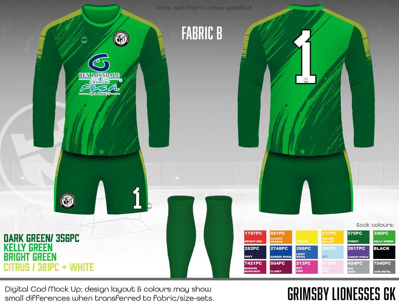 Grimsby Lionesses GK kit - Fabric B