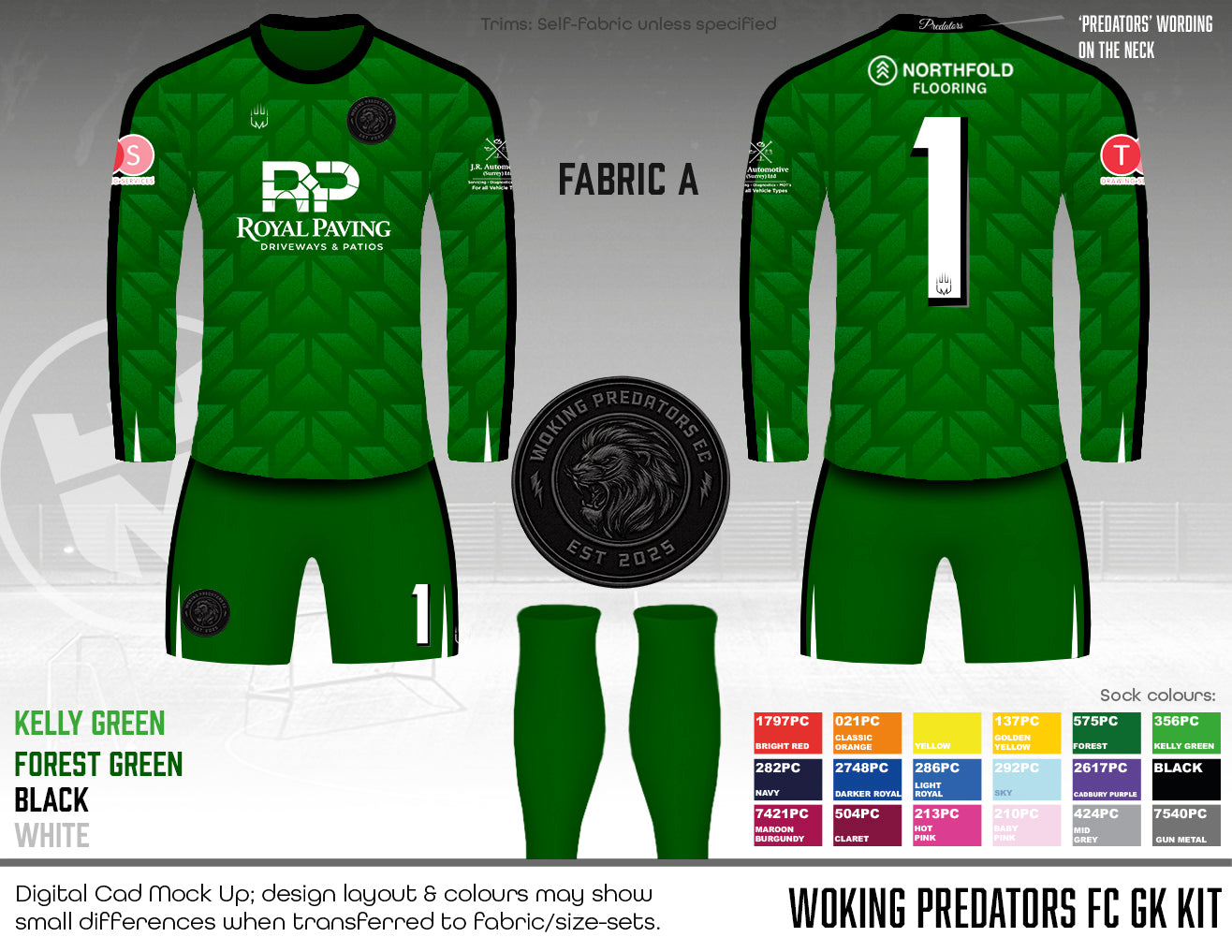 Woking Predators FC - GK kit (Green) - Fabric A