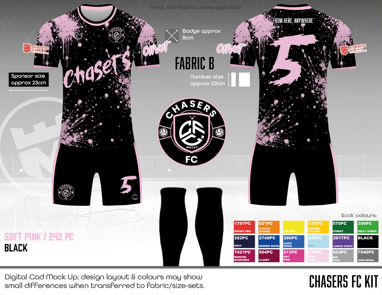 Chasers FC - Black/pink Kit 26/27 season - Fabric B