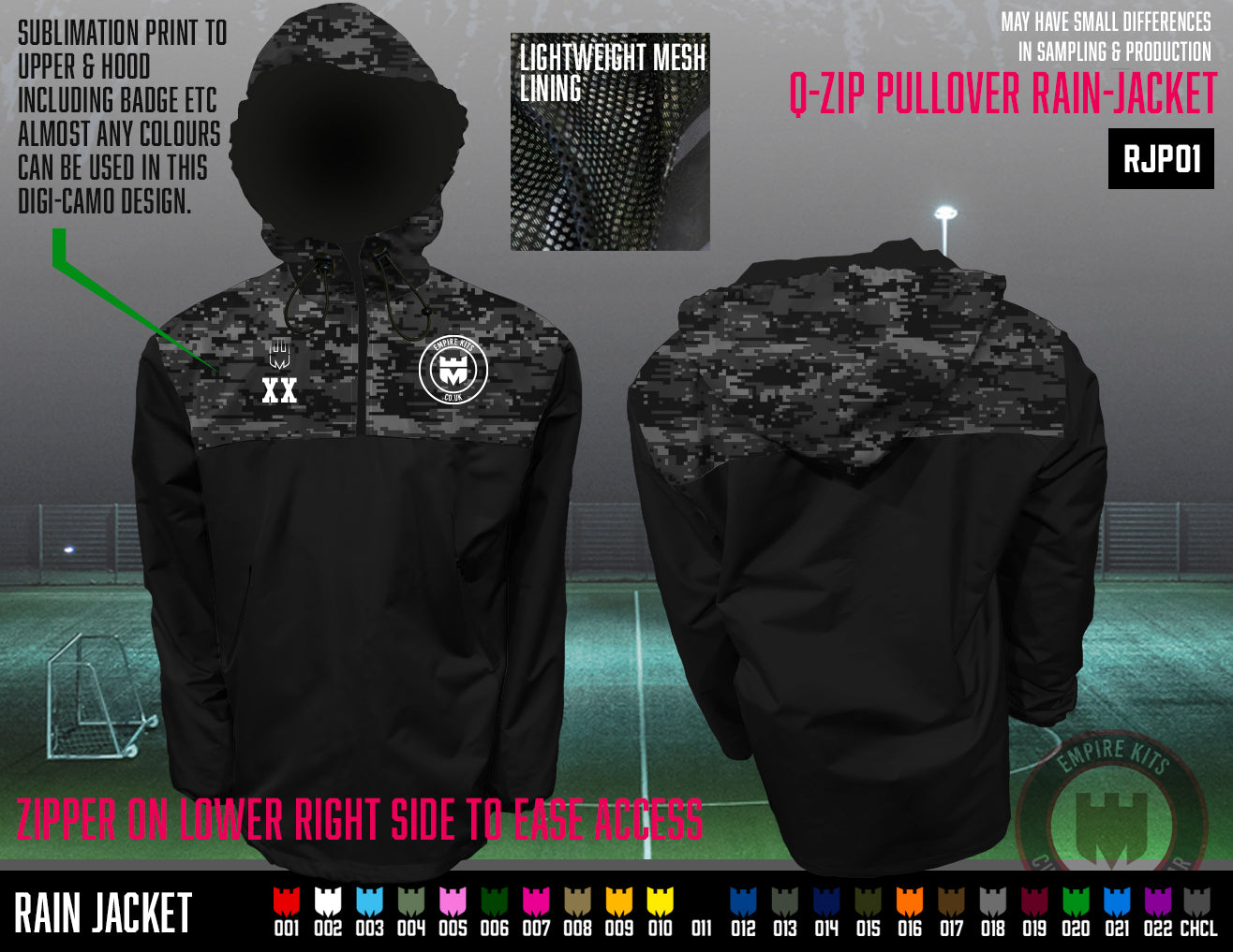 Standard 1/4 zip Pull over Rain Jackets