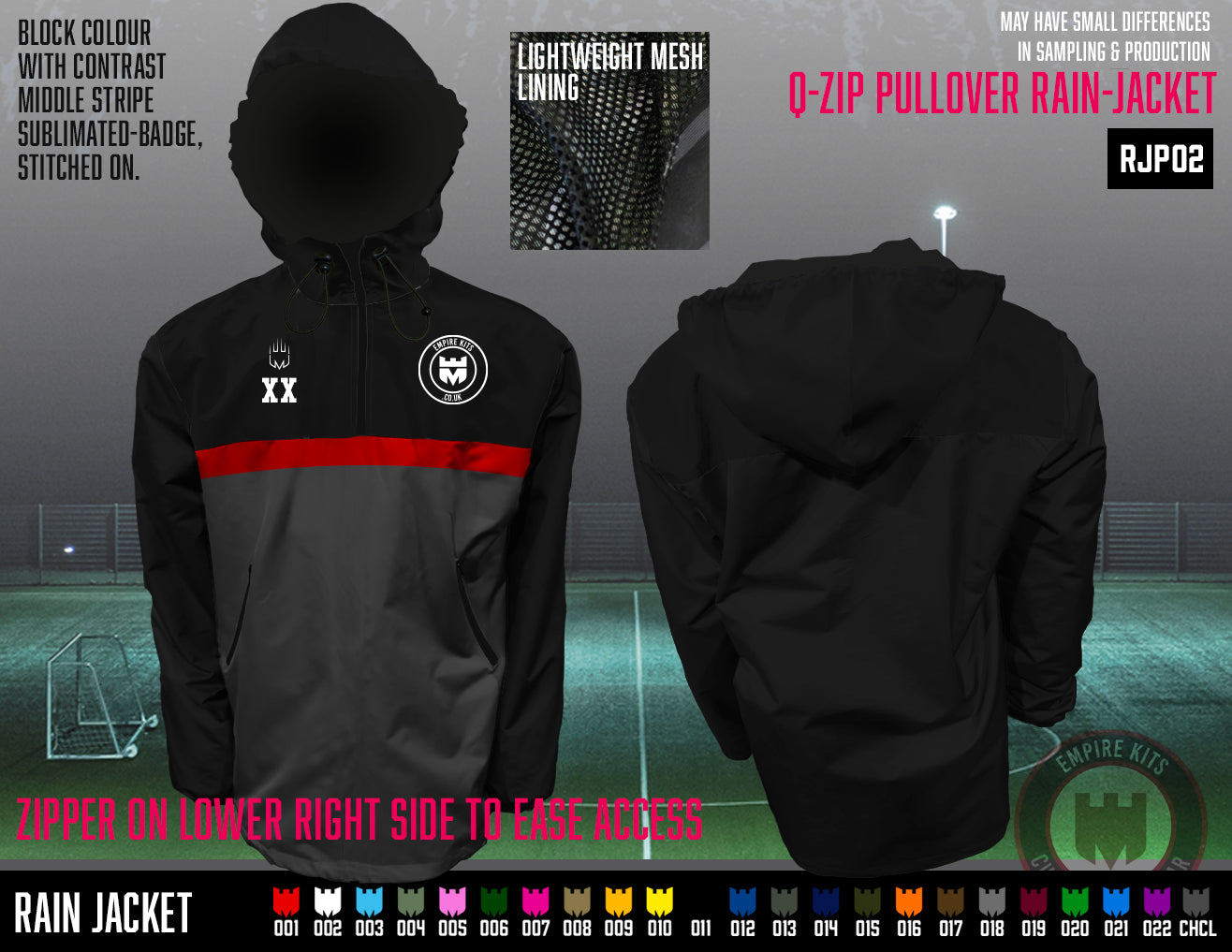 Standard 1/4 zip Pull over Rain Jackets