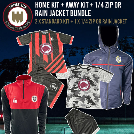 Home Kit + Away Kit + 1/4 Zip or Rain Jacket Bundle