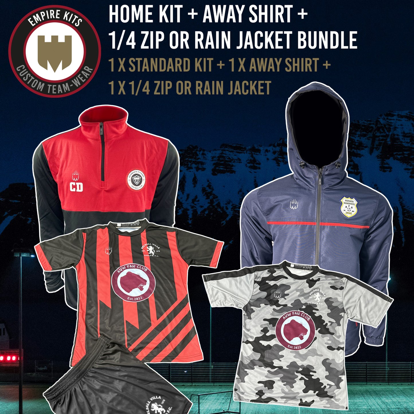 Home Kit + Away Shirt + 1/4 Zip or Rain Jacket Bundle