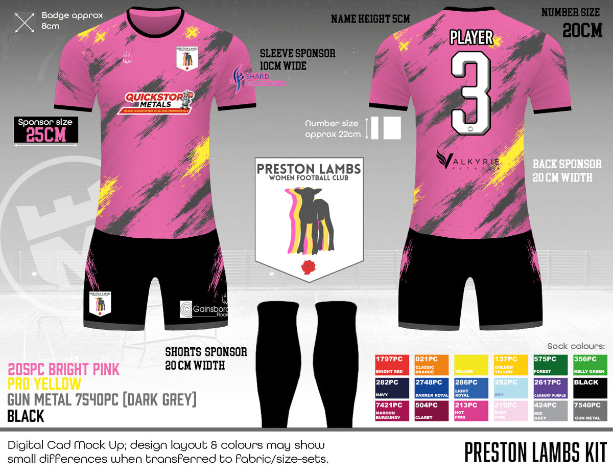 Preston Lambs Women Football Club Outfield Kit (Fabric A)