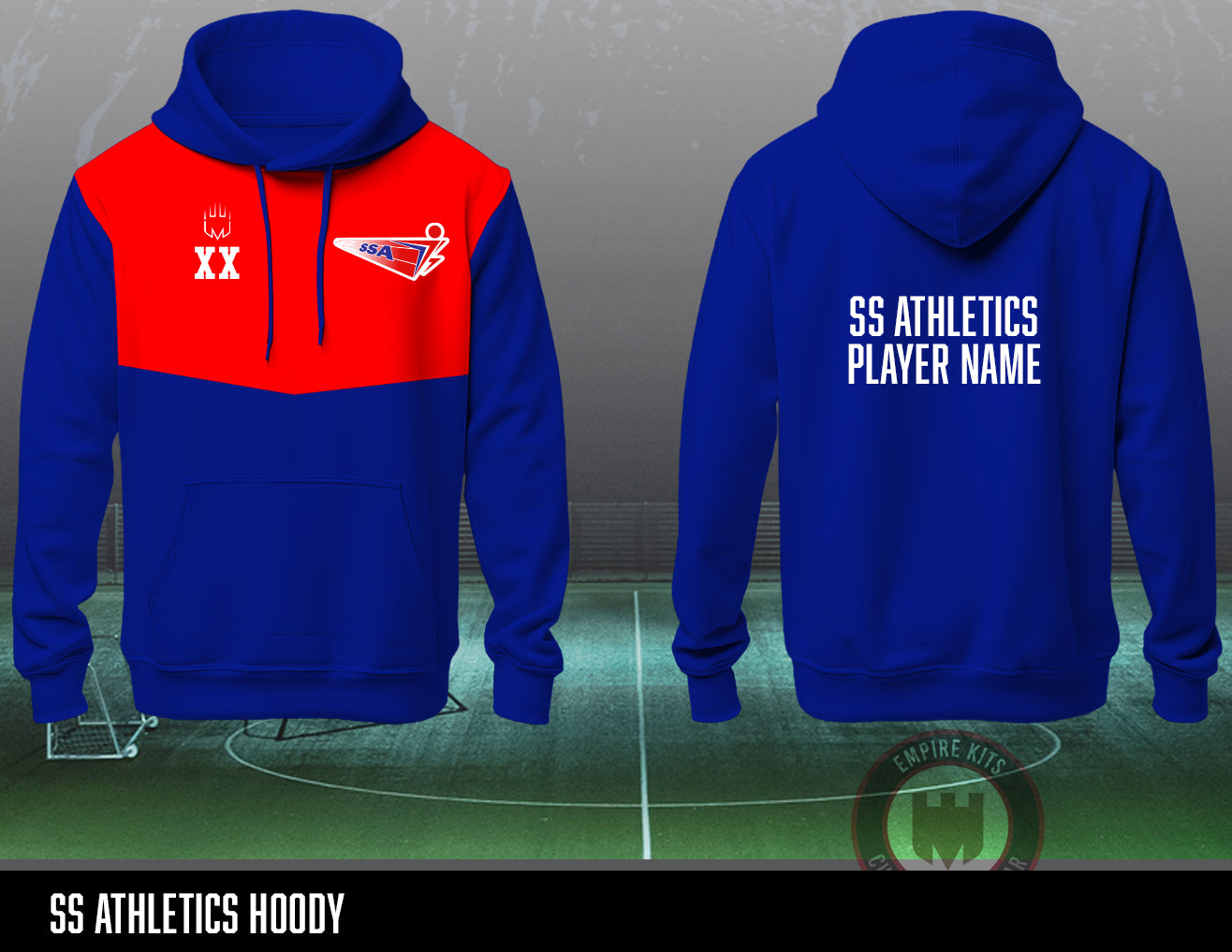 SS Athletics Hoodie ( Blue with Red panel)