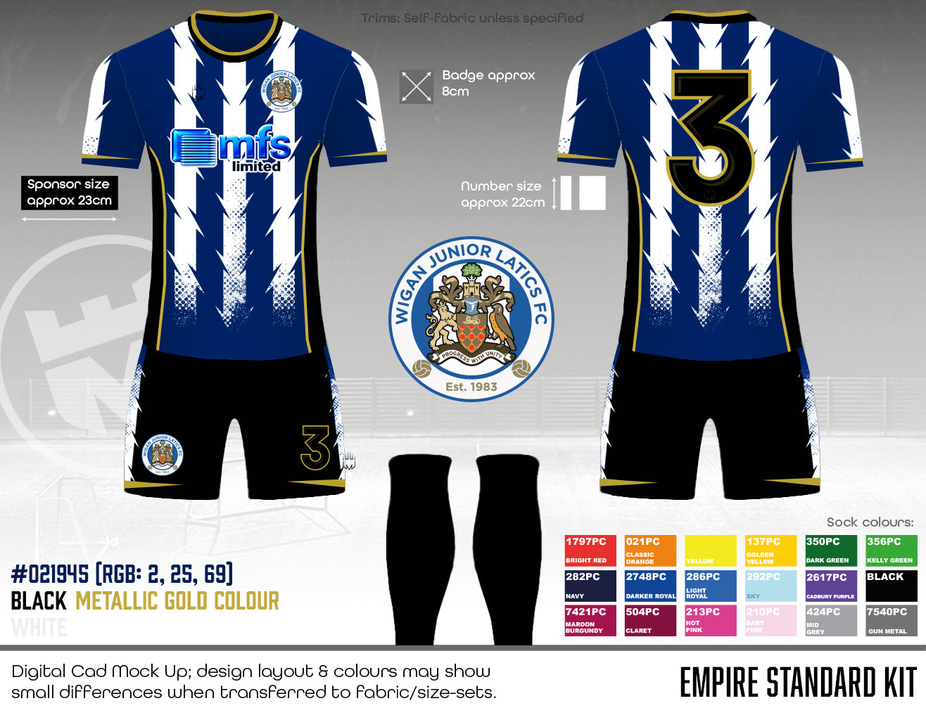 Wigan Junior Latics Blues - Replacement Outfield kit (fabric B)