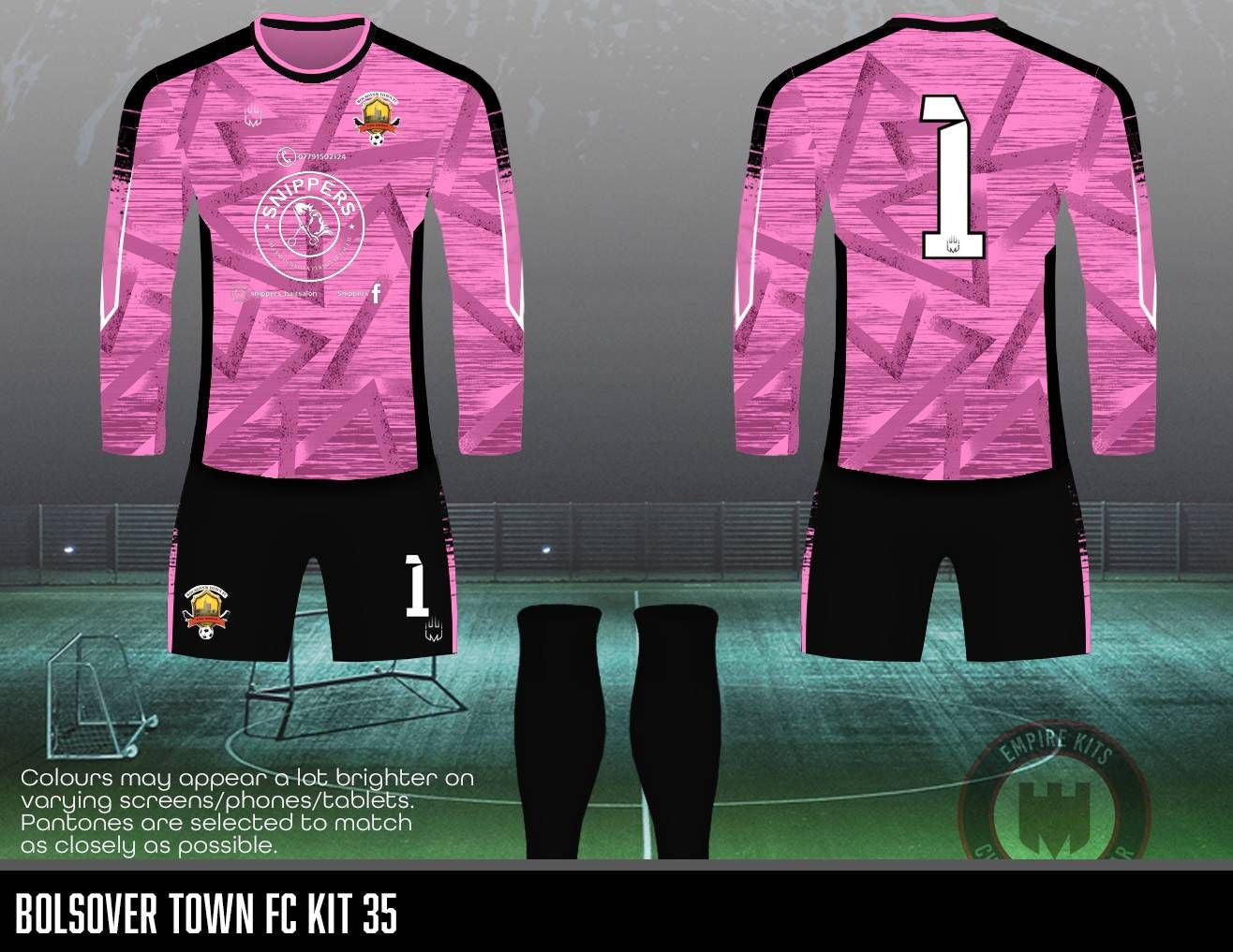 Bolsover Town FC KIT 35 (SNIPERS Sponsor - Pink)