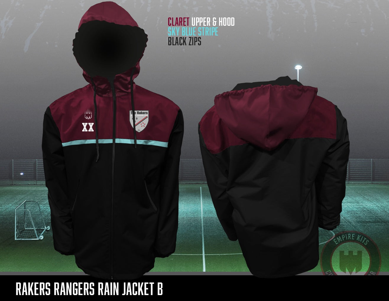 Rakers Rangers Rain Jacket (black/maroon/light blue)